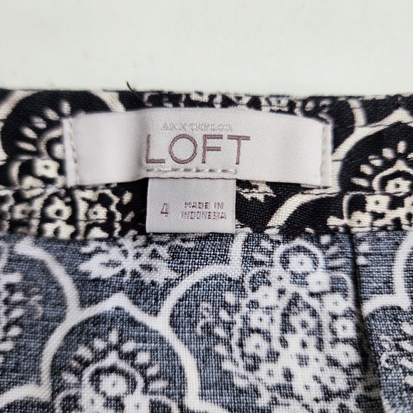 Ann Taylor Loft Womens Linen Blend A Line Skirt Back Zip Black Cream Print Sz 4 - Picture 7 of 11